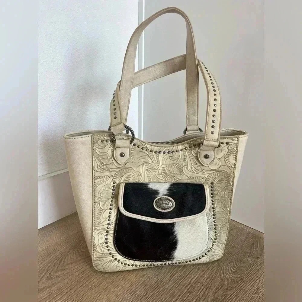 Montana West Trinity Ranch Hair-On Leather Concealed Carry Tote Bag NWT